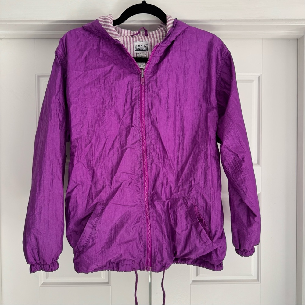 Basic Editions Vintage 90s Hooded Windbreaker Jacket, Purple, M/L